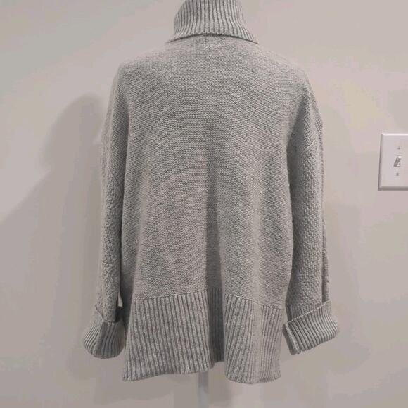 GAP Womens M Chunky Cable Knit Turtleneck Sweater Gray Oversized Wool Alpaca - Picture 6 of 13